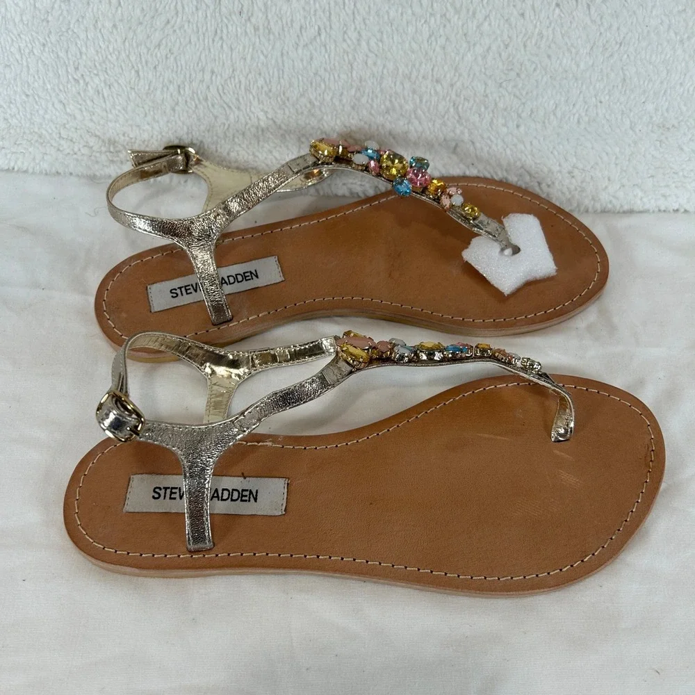 Steve Madden Gold Jeweled T-Strap Sandals